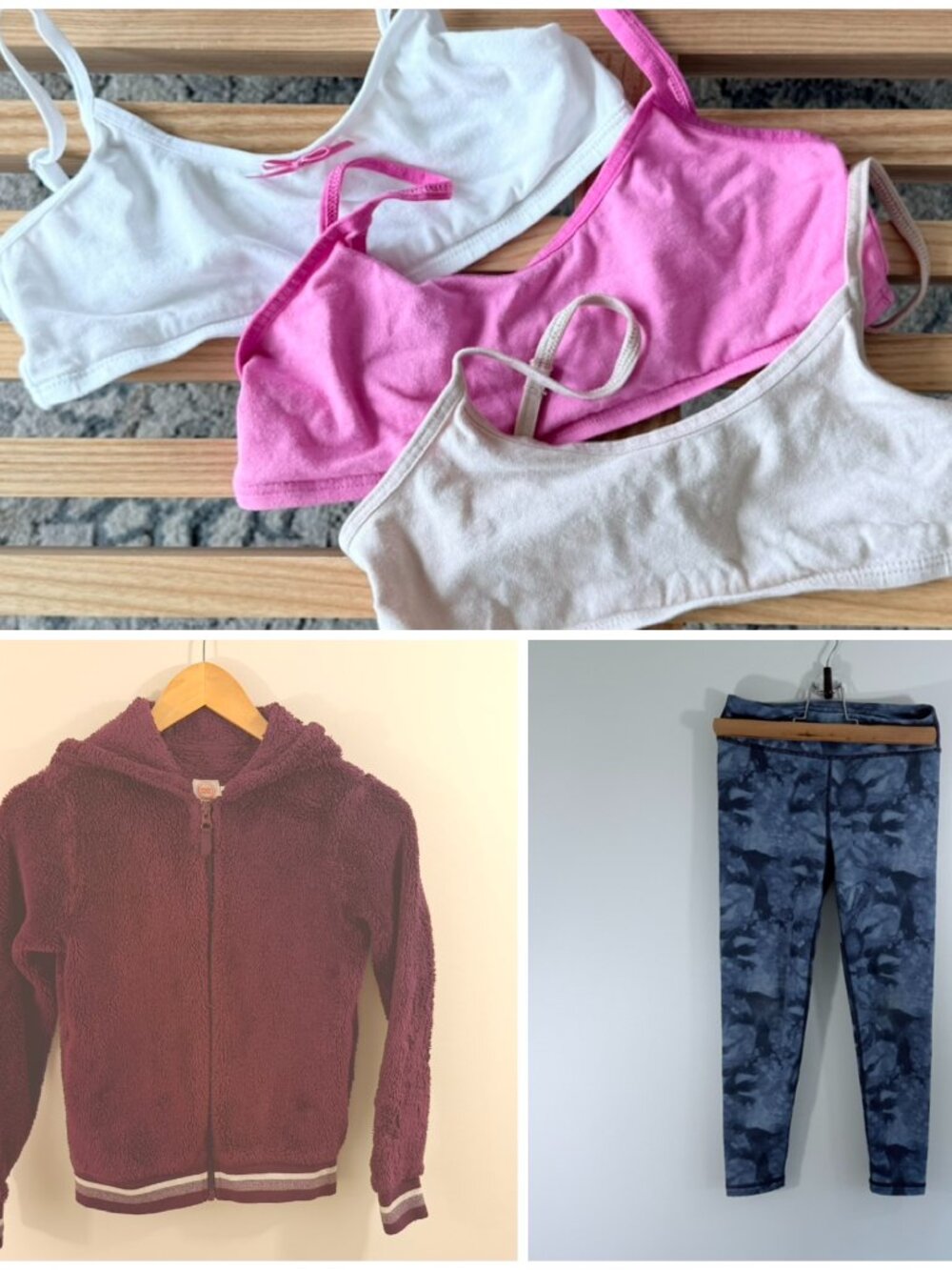 Girls Size Small (7-8) Athletic set: yoga pants, hoodie and sports bralettes